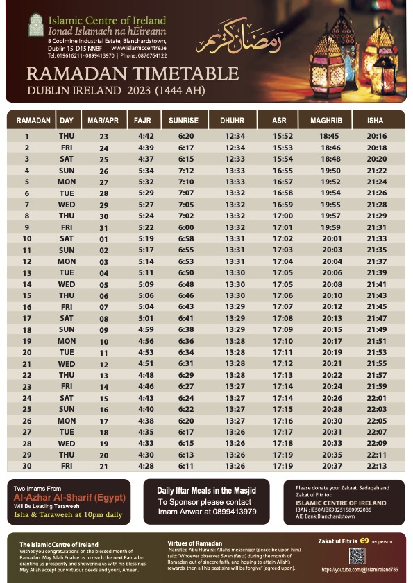 Ramadan 2023 Announcement & Timetable Islamic Centre Ireland